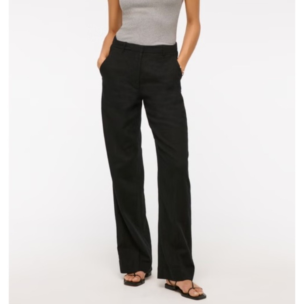 Abercrombie‎ & Fitch Tailored Linen-Blend Wide Leg Pant in Black sz S Short